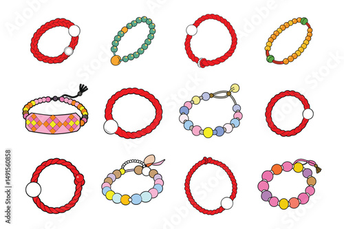 Set of friendship bracelet handmade vector illustration on white background.