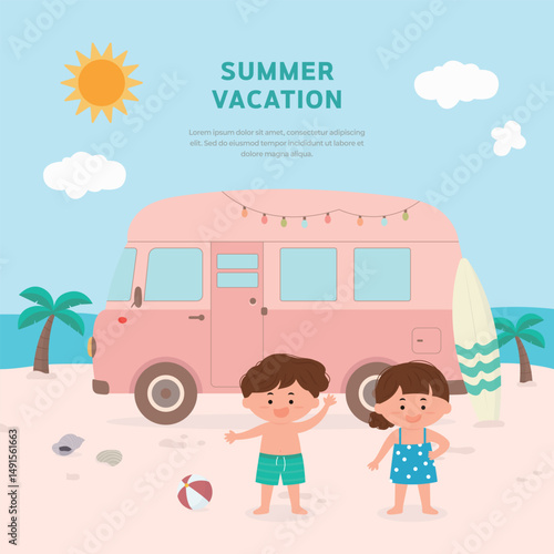 여름 휴가 귀여운 캐릭터 벡터 일러스트