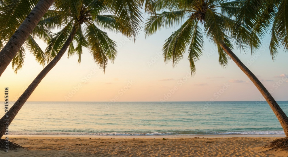 Fototapeta premium Tropical Beach Sunset. Palm Trees Ocean