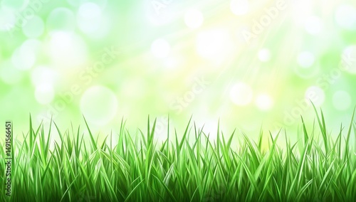 Fresh green grass against a soft, blurred spring background