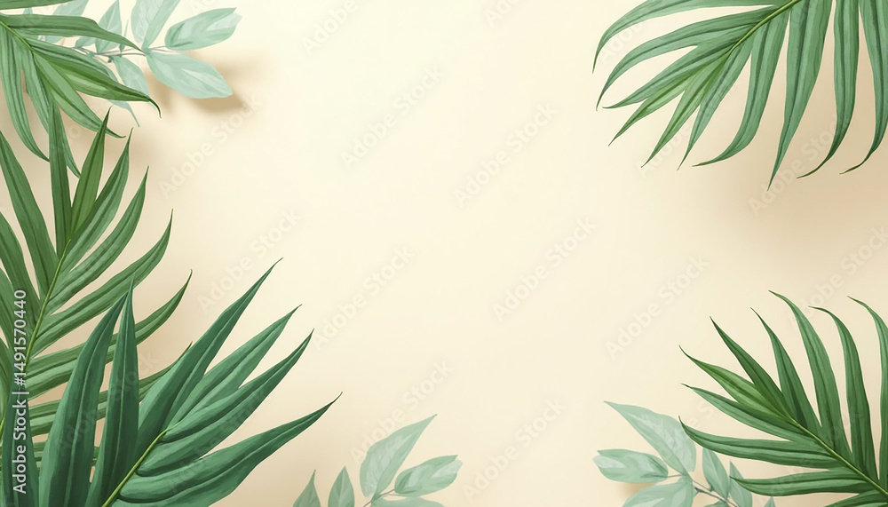 Fototapeta premium Palm Leaf and Foliage on Light Yellow Background