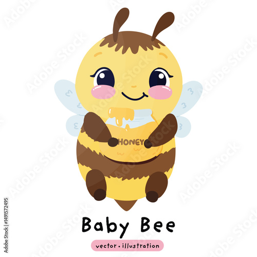 Cute honey bee kawaii bee cartoon vector illustration
