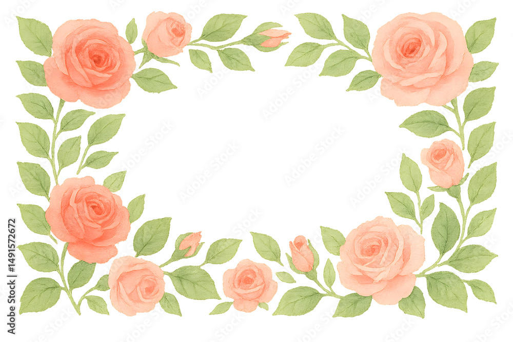Watercolor rose frame with greenery isolated on transparent background Watercolor rose frame with greenery isolated on transparent background