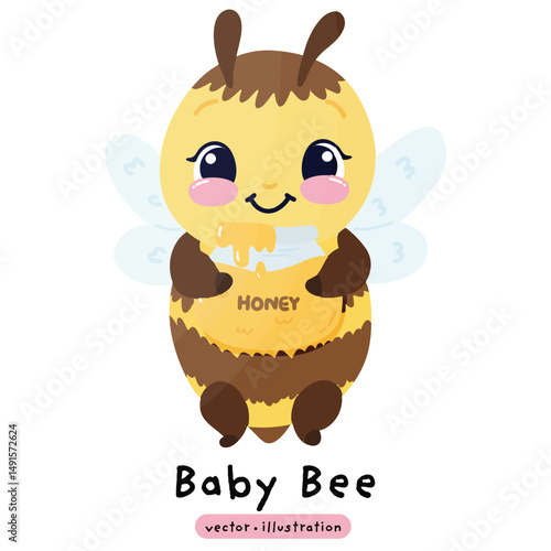 Cute honey bee kawaii bee cartoon vector illustration