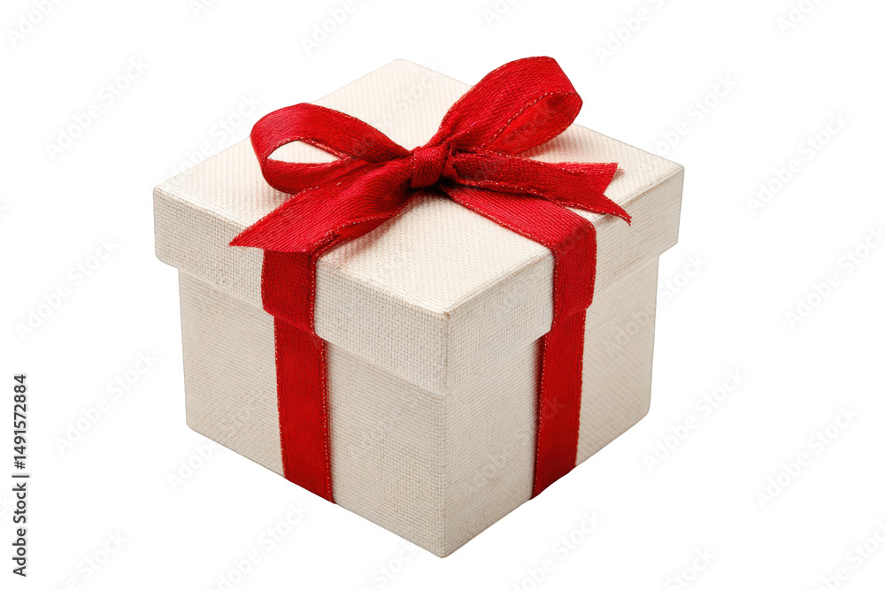 Fototapeta premium Small gift box with red ribbon isolated on transparent background.png white background