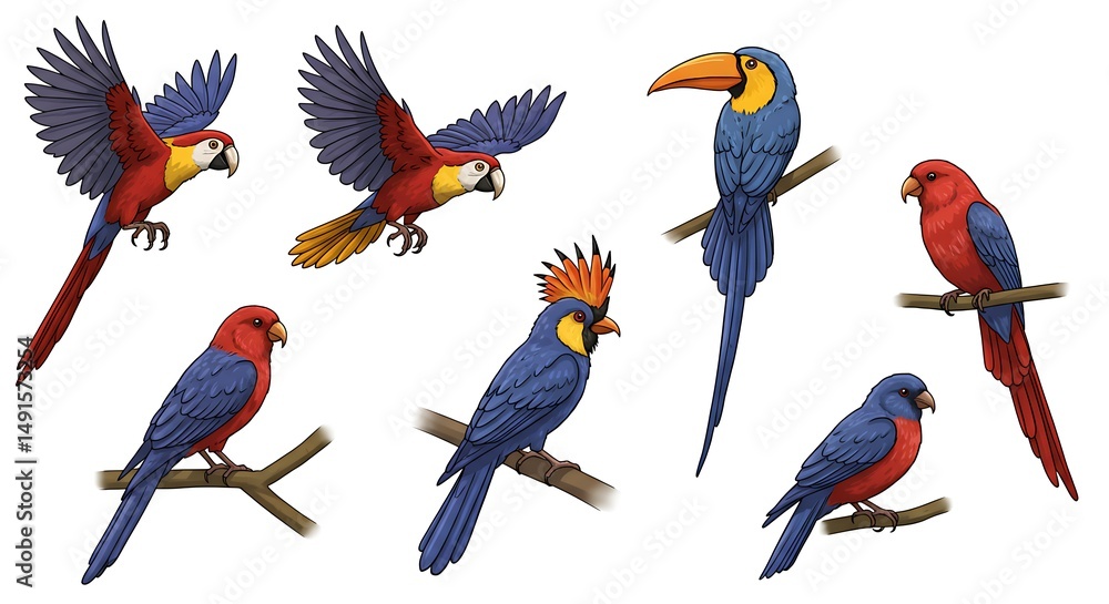 Naklejka premium Colorful tropical birds illustration