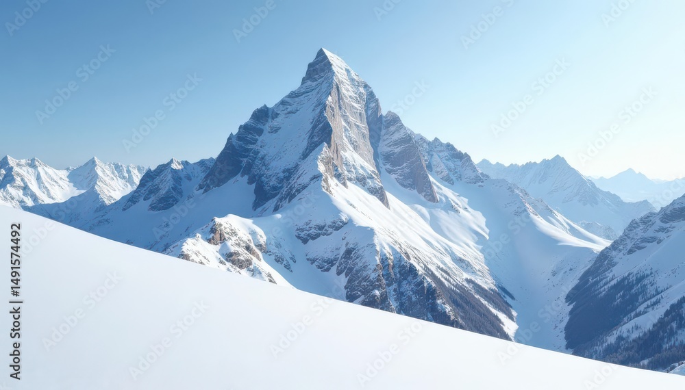 Fototapeta premium Snow-covered mountain peak, stark white winter landscape, scenic, view, winter