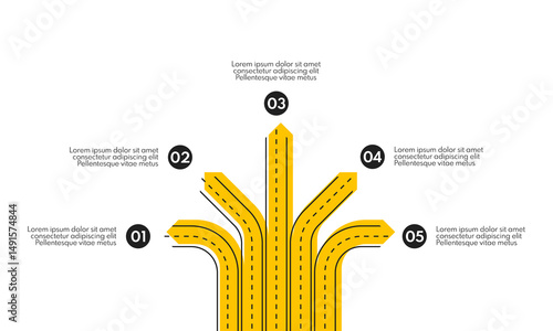 5 different direction road lines, five options infographic template