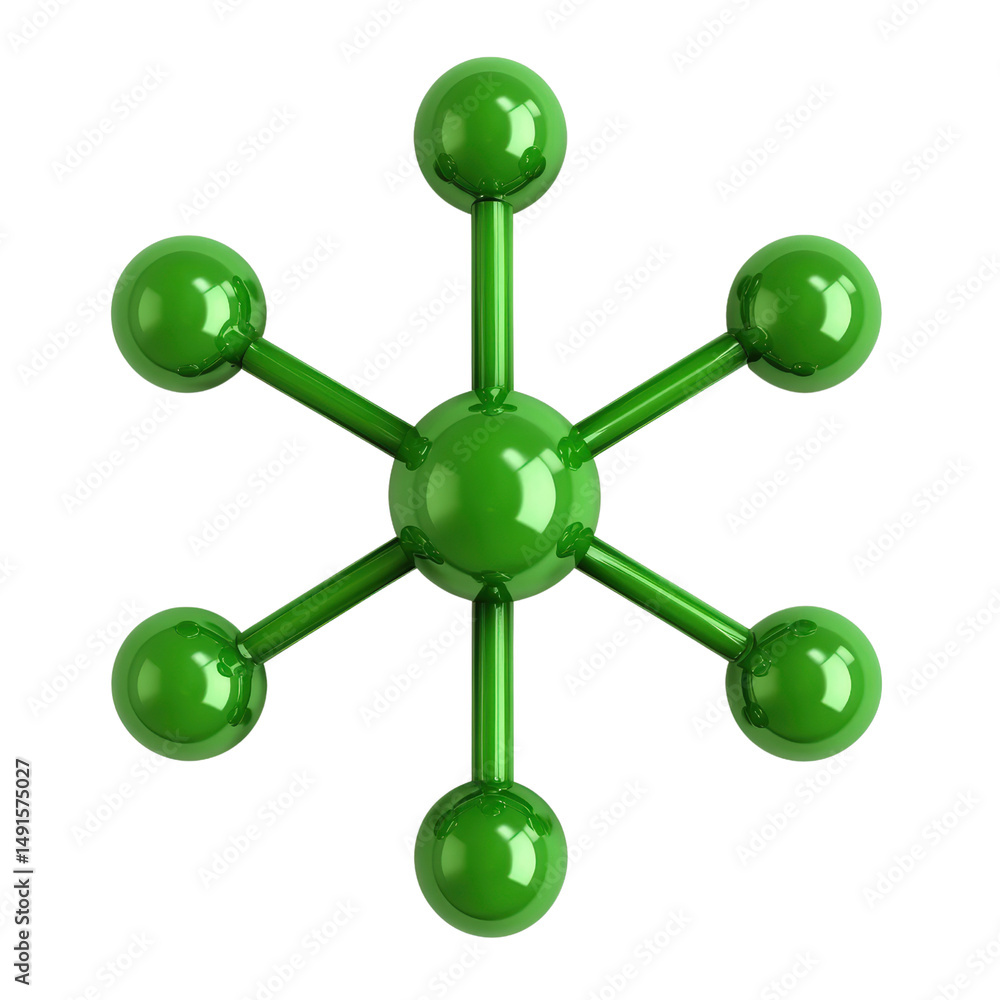 Obraz premium 3D illustration of a molecular structure with a central atom connected to multiple atoms in a radial pattern, representing chemical bonding or molecular composition
