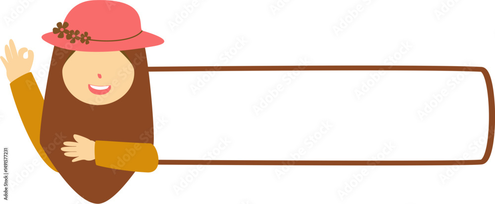Cheerful Girl in Hat with Blank Banner for Text Cheerful Girl in Hat with Blank Banner for Text