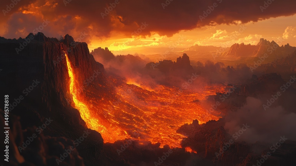 Fototapeta premium Volcanic landscape at sunset