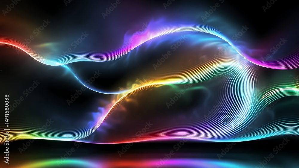 Fototapeta premium Abstract neon waves dynamically glow, creating a vibrant and mesmerizing futuristic design element.