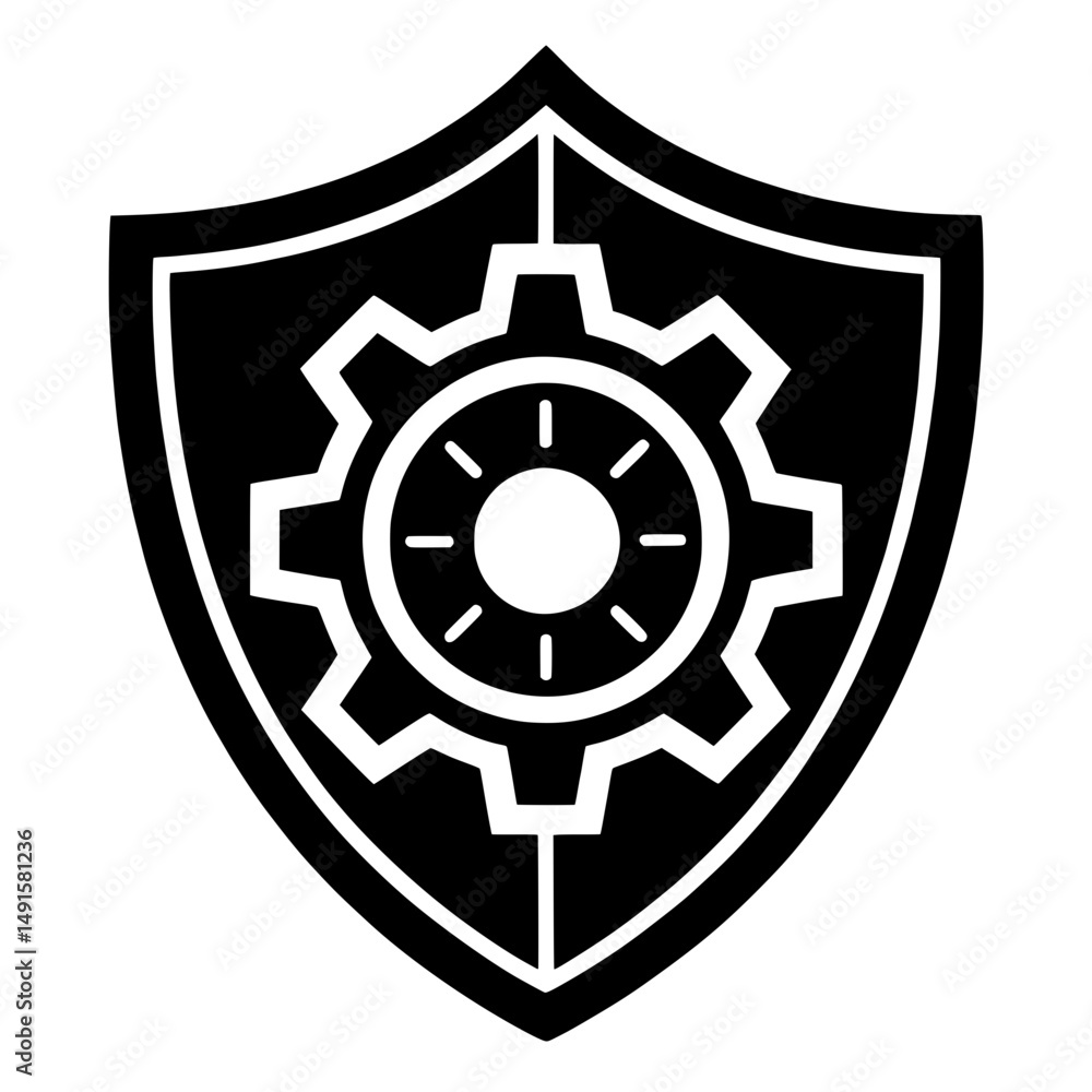 Obraz premium Black and White Vector Gear Emblem Inside a Shield