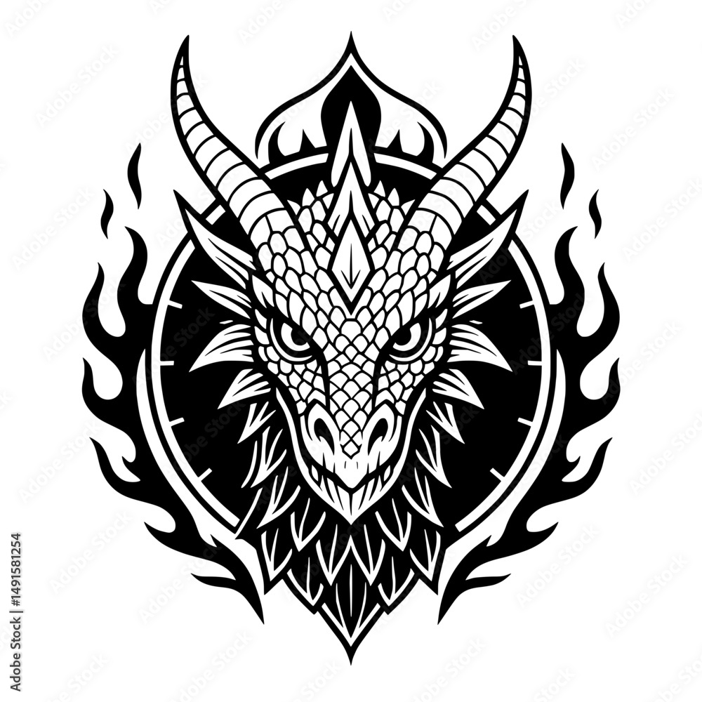 Fototapeta premium Tribal Dragon Head Vector Illustration