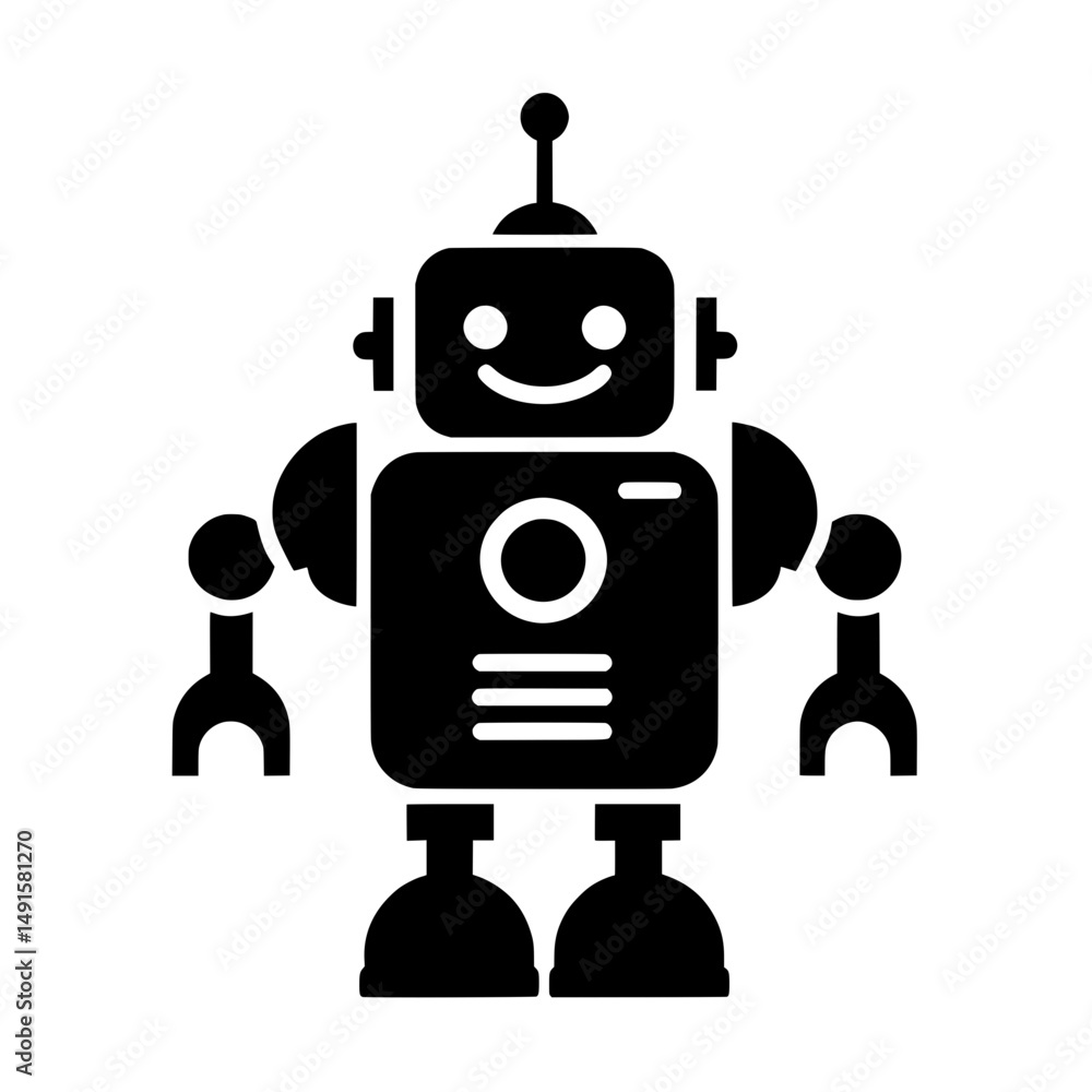 Flat Vector Illustration of a Smiling Robot Mascot Flat Vector Illustration of a Smiling Robot Mascot
