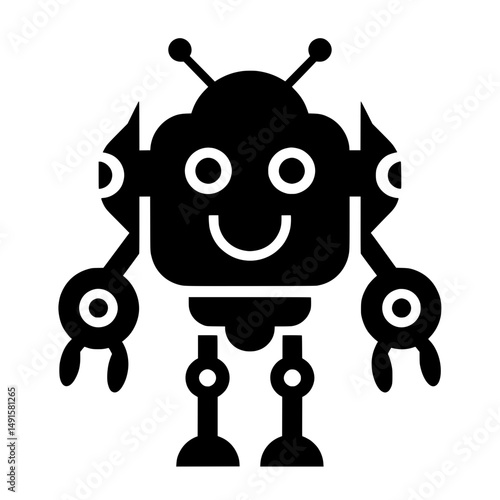 Flat Vector Illustration of a Smiling Robot Mascot