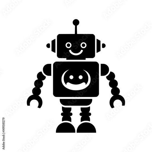 Flat Vector Illustration of a Smiling Robot Mascot