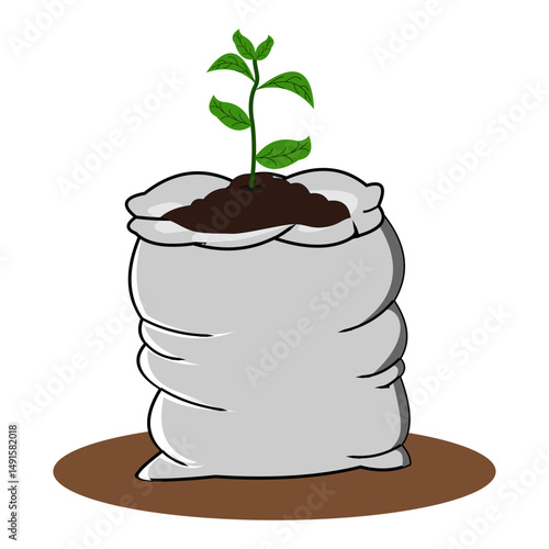 Plant growing in a sack, compost