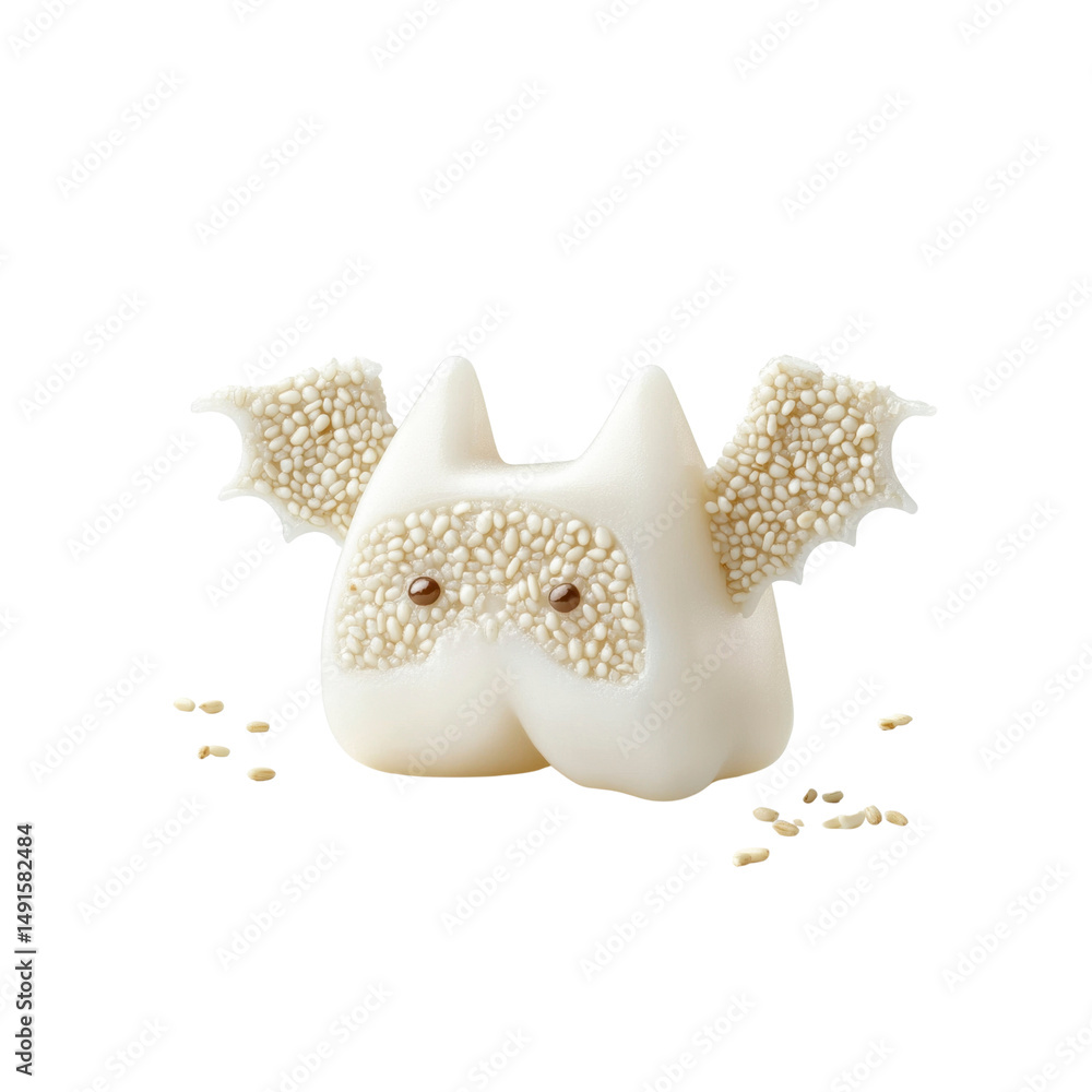 Naklejka premium Adorable Sesame Bat-Shaped Mochi Dessert for Halloween