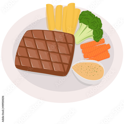 Delicious Grilled Steak Dinner with Vegetables and Sauce