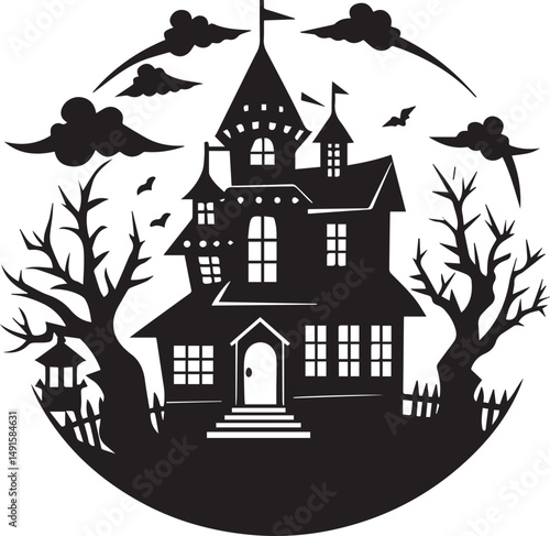 black haunted house silhouette vector, logo haunted house vector illustration, haunted house clipart vector, haunted house icon