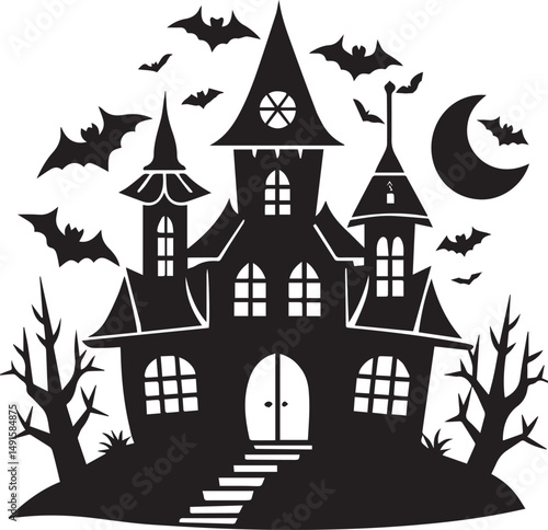 black haunted house silhouette vector, logo haunted house vector illustration, haunted house clipart vector, haunted house icon