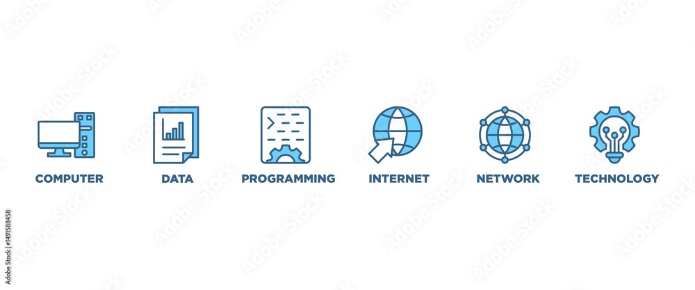 Information technology banner web icon set vector illustration concept with icon of computer, data, programming, database, internet, network, and technology icons symbol background Information technology banner web icon set vector illustration concept with icon of computer, data, programming, database, internet, network, and technology icons symbol background