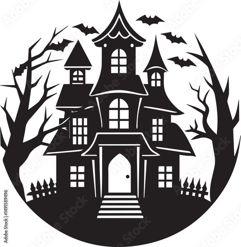 black haunted house silhouette vector, logo haunted house vector illustration, haunted house clipart vector, haunted house icon