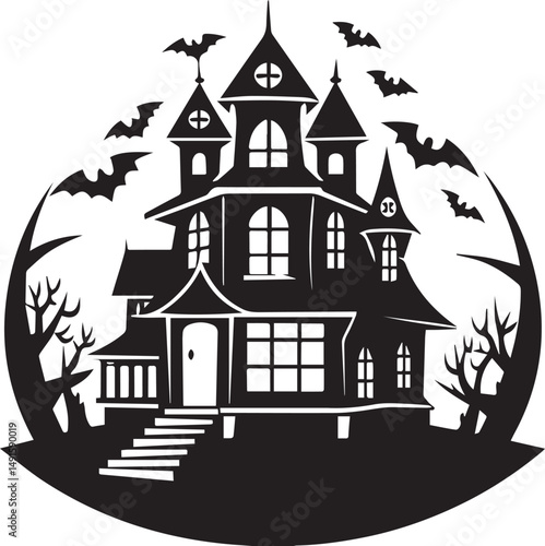 black haunted house silhouette vector, logo haunted house vector illustration, haunted house clipart vector, haunted house icon
