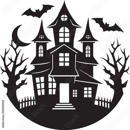 black haunted house silhouette vector, logo haunted house vector illustration, haunted house clipart vector, haunted house icon