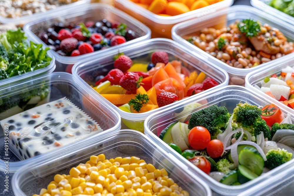 Vibrant Picture of Healthy Food in Plastic Containers for Meal Prep Vibrant Picture of Healthy Food in Plastic Containers for Meal Prep