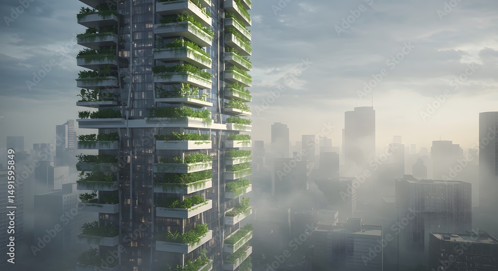 Obraz premium Modern Skyscraper with Balcony Garden in Cityscape
