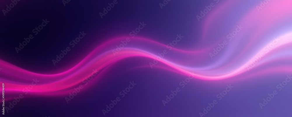 Fototapeta premium Abstract purple and pink light wave flowing smoothly across a dark background.