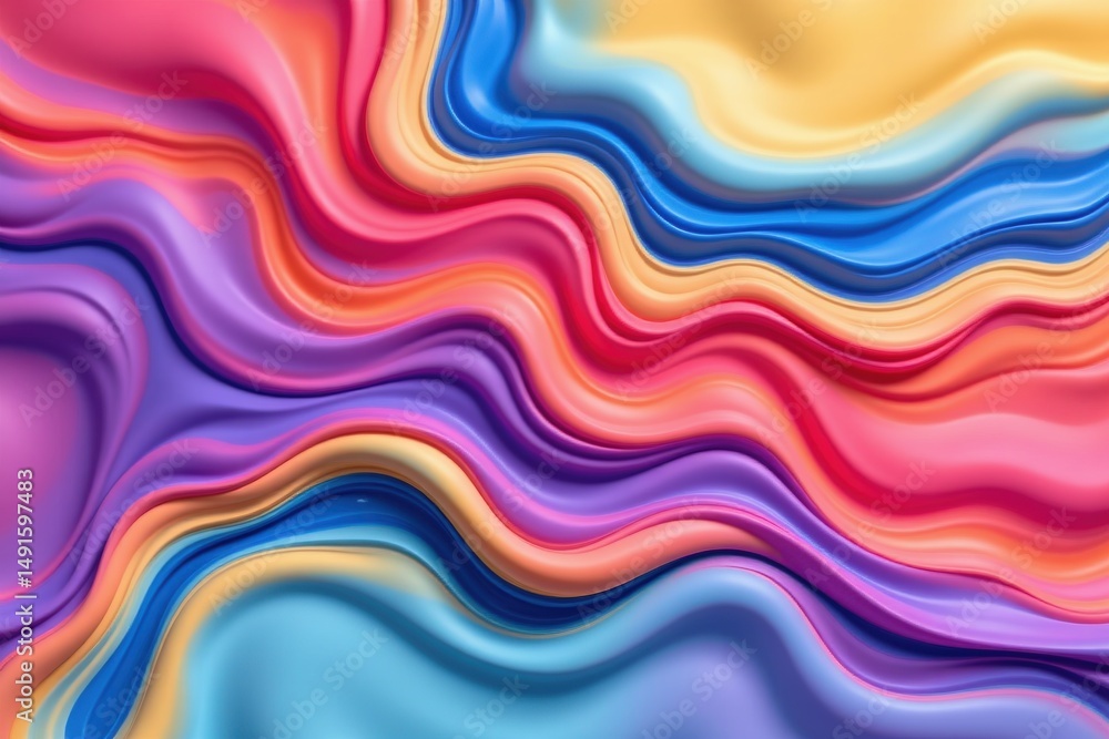 Obraz premium Vibrant abstract waves in pastel colors blend seamlessly, creating a flowing, dynamic pattern with smooth, layered textures and striking visual movement.