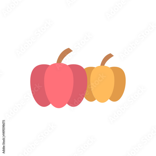 Stylized bell pepper pair in varied vibrant hues on transparent background
