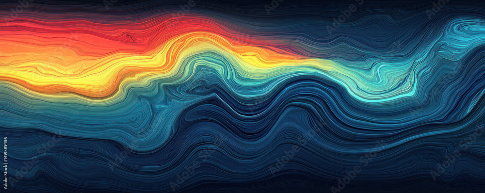 A colorful wave in the ocean with a yellow and orange stripe. The colors are bright and vibrant, creating a sense of energy and movement. The wave appears to be flowing and dynamic, as if it is alive A colorful wave in the ocean with a yellow and orange stripe. The colors are bright and vibrant, creating a sense of energy and movement. The wave appears to be flowing and dynamic, as if it is alive