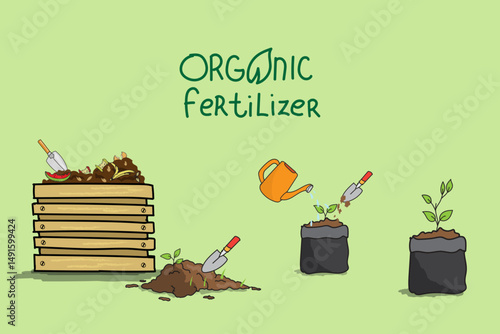 Compost life cycle or organic waste infographic doodle hand drawn style.