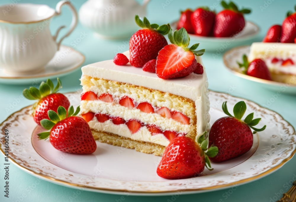 A cake with a strawberry on the plate A cake with a strawberry on the plate