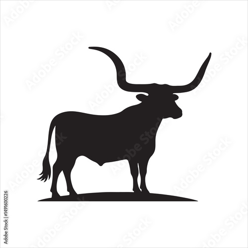 Black and White Vector of  Texas Longhorn Cow – Easy Tracing Illustration