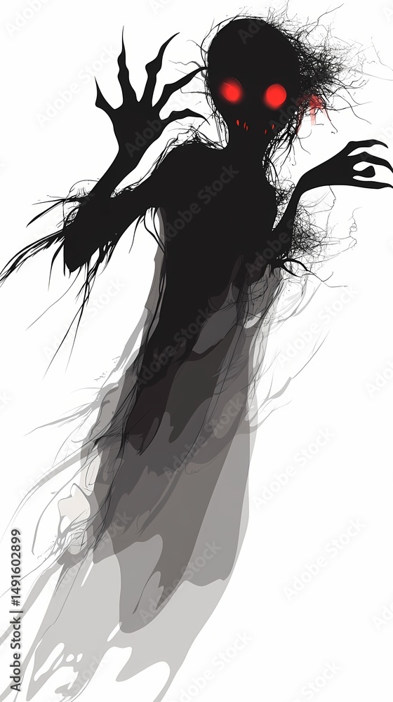 Fototapeta premium Sinister shadowy figure isolated on white conceptual fantasy illustration