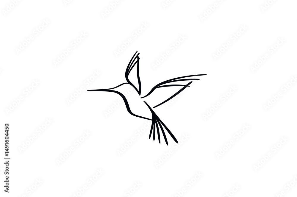 Obraz premium Minimalist Outline Illustration of a Hummingbird in Flight with Elegant Lines