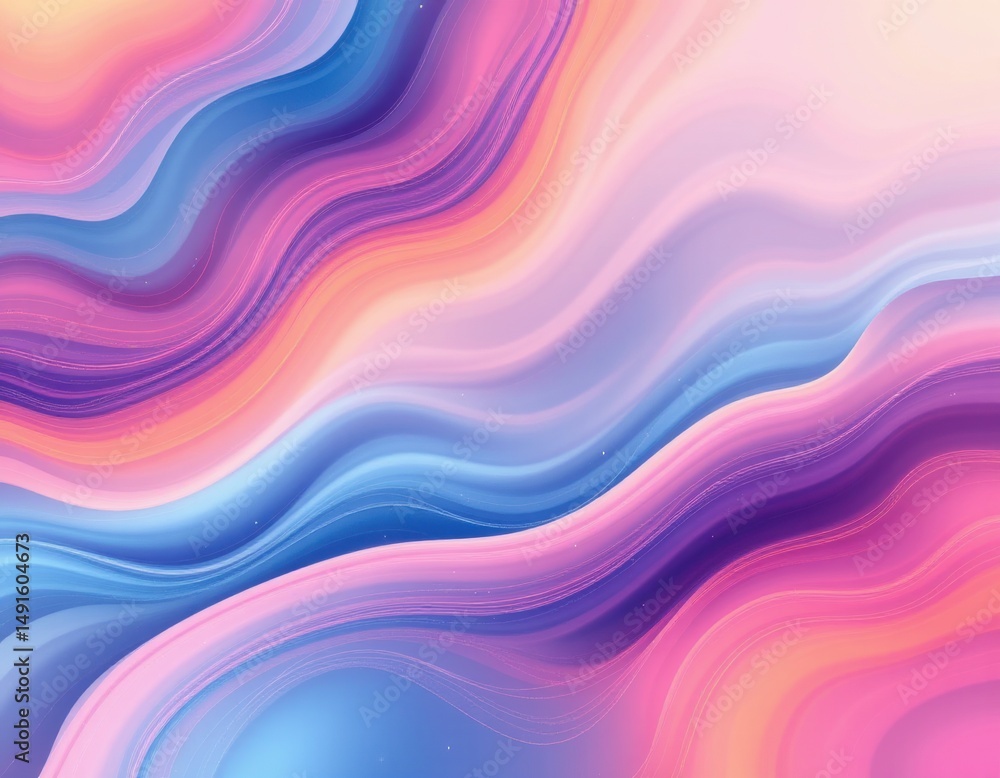 Obraz premium Soft pastel waves and flowing abstract lines create a dreamy, colorful background with a tranquil aesthetic.