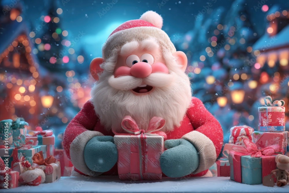 Santa Claus sitting at a table surrounded by wrapped Christmas presents, festive holiday setting. Santa Claus sitting at a table surrounded by wrapped Christmas presents, festive holiday setting.