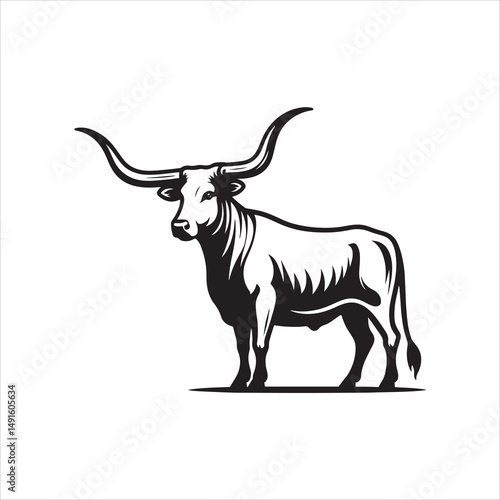 Black and White Vector of  Texas Longhorn Cow – Easy Tracing Illustration