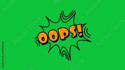Oops text element animation on a green screen background