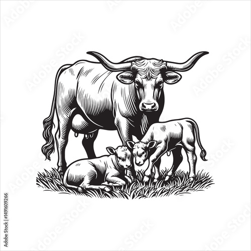Black and White Vector of  Texas Longhorn Cow – Easy Tracing Illustration