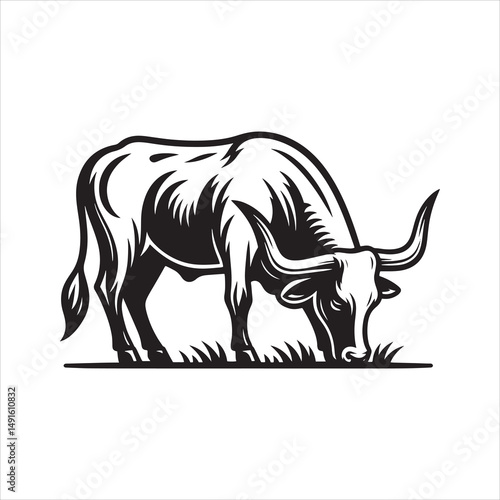 Black and White Vector of  Texas Longhorn Cow – Easy Tracing Illustration
