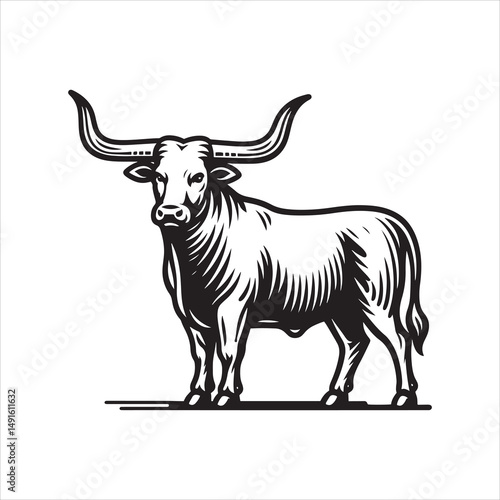 Black and White Vector of  Texas Longhorn Cow – Easy Tracing Illustration