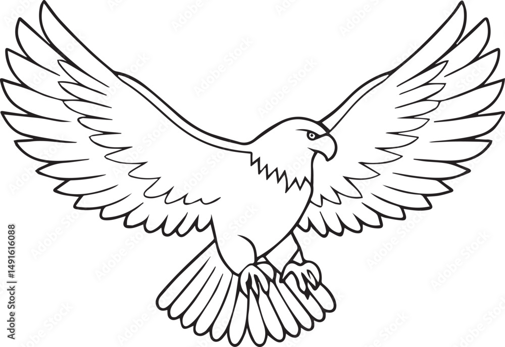 Naklejka premium flying bald eagle line art silhouette vector, eagle line art illustration, eagle line art clipart