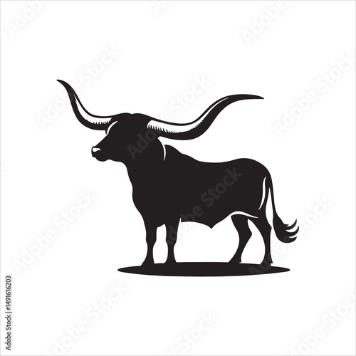 Black and White Vector of  Texas Longhorn Cow – Easy Tracing Illustration